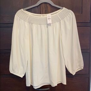 LOFT⭐️ NWT ⭐️Smocked Neck White Blouse